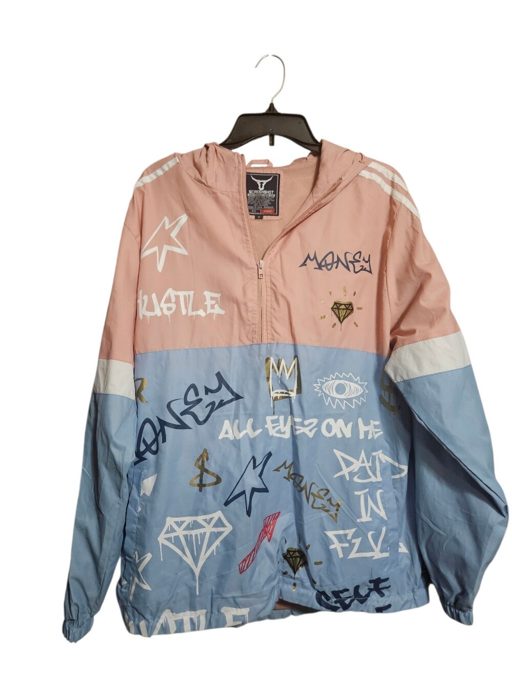 Screenshot Brand Mens Graffiti Windbreaker Light Weight Water Resistant Medium!